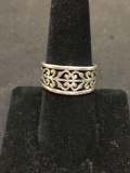 Double Filigree Decorated James Avery Designed 10mm Wide Tapered Sterling Silver Ring Band-Size 8