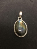 Rope Detailed Oval 21x15mm Labradorite Cabochon Sterling Silver Pendant