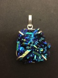 Square 2x2in Titanium Druzy Stamped 925 Nickel Silver Pendant