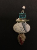 Teardrop Jasper, Oval Snowflake Obsidian, Made Pearl & Faceted Blue Topaz Accented 3.5in Long