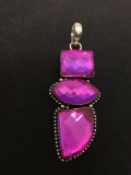 Triangular, Marquise & Rectangular Faceted Hot Pink Mystic Topaz 2.5in Long Stamped 925 Nickel