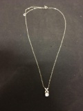 Round Faceted 5.0mm Zircon w/ Round & Marquise Accents Sterling Silver Pendant w/ 18in Adjustable