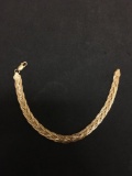 Gold Tone Sterling Silver Woven Chain 7.5 Inch Bracelet