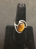 Signed NAG Sterling Silver & Tigers Eye Ring Sz 7