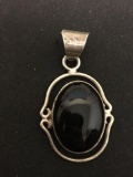 Old Pawn Heavy Sterling Silver & Black Onyx Chunky Pendant - 18 Grams