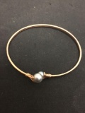 Signed Designer Elegant 14kt Rose Gold Bypass Bangle Bracelet w/ Leaf Accented Round 8 & 6mm Pearls