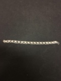 Signed Designer 9mm Wide 7in Long Puffy Heart Decorated Sterling Silver Tennis Bracelet