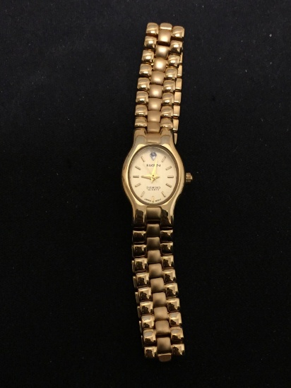 Elgin Diamond Quartz Ladies Gold Tone Wrist Watch