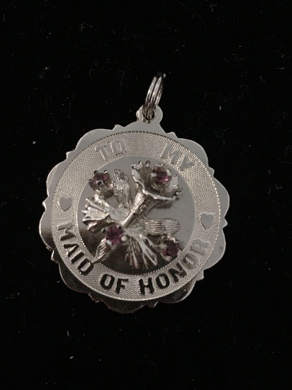 To My Maid of Honor Gemstone Floral Sterling Silver Charm Pendant