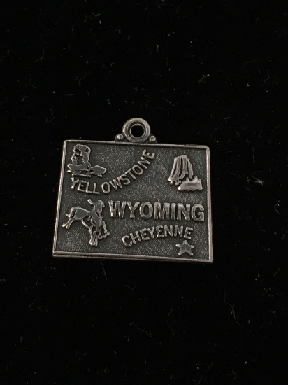 Wyoming State Outline Sterling Silver Charm Pendant
