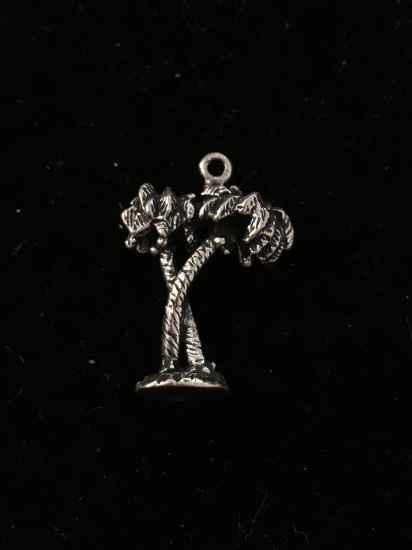3D Pair of Palm Trees Sterling Silver Charm Pendant