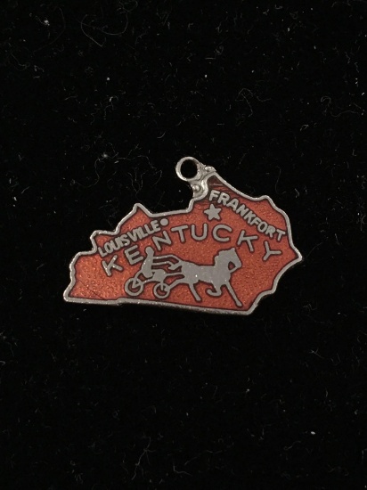 Enameled Kentucky State Outline Sterling Silver Charm Pendant