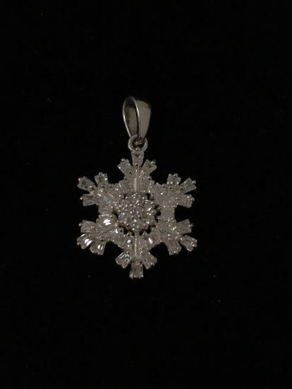 Tapered Step Cut & Round Faceted CZ Cluster Round 0.75in Diameter Snowflake Signed Designer Sterling