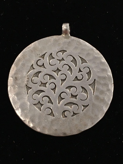 Indonesian Made Lois Hill Designed Hammer Finished Filigree Decorated Round 1.75in Sterling Silver