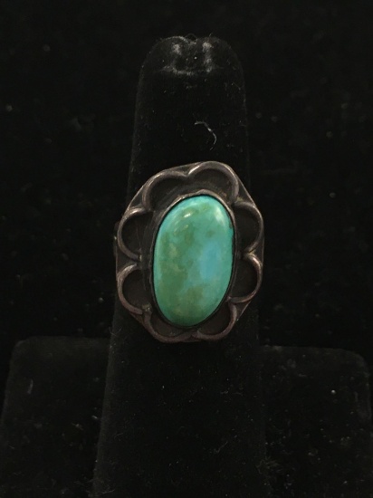 Turquoise Chunk Sterling Silver Native American Ring Sz 5