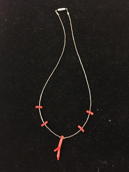 Native American Liquid Silver & Red Coral Fetish Necklace