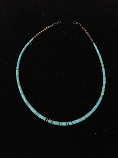 Turquoise Lined Awesome Native Sterling Silver Necklace