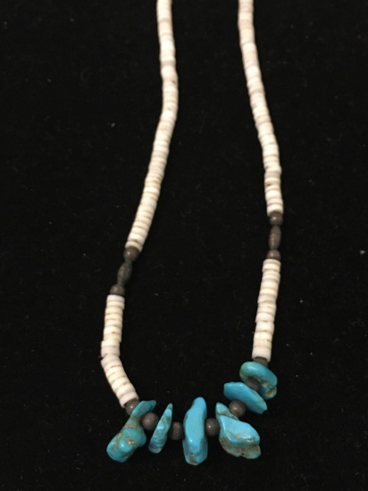 Native American Coral Lined & Turquoise Chunk Sterling Silver Choker Necklace