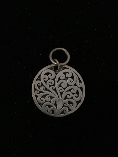 Round Filigree Decorated Antique Finished 0.75in Diameter Sterling Silver Pendant