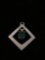 Square Frame with Green Stone Sterling Silver Charm Pendant