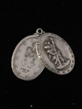 HEAVY Saint Christopher Protect Us Sterling Silver Charm Pendant