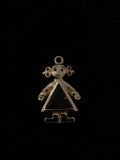 Gold Tone Girl with Orange Red Stone Sterling Silver Charm Pendant