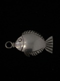 Etched Fish Sterling Silver Charm Pendant