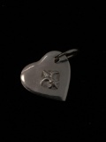 Heart with Fleur De Lis Sterling Silver Charm Pendant