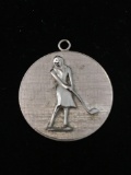 Lady Playing Golf Sterling Silver Charm Pendant