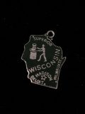 Wisconsin State Map Sterling Silver Charm Pendant