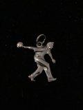 Man Bowling In Action! Sterling Silver Charm Pendant