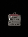 Birth Certificate Sterling Silver Charm Pendant