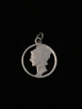 Mercury Head Cut Out Sterling Silver Charm Pendant