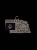 Nebraska State Map Sterling Silver Charm Pendant
