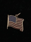 Gold Tone United States American Flag Sterling Silver Charm Pendant