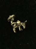 Man Riding Donkey Sterling Silver Charm Pendant