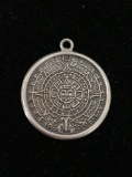 Mayan Aztec Calendar Sun Dial Sterling Silver Charm Pendant