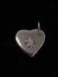 Fleur De Lis Heart Sterling Silver Charm Pendant