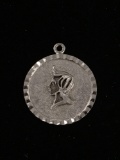 Young Woman Round Sterling Silver Charm Pendant