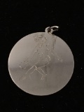 Large Heavy Bowling Round Sterling Silver Charm Pendant