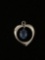 Heart with Dangly Blue Stone in Middle Sterling Silver Charm Pendant