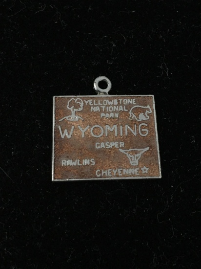 Wyoming State Map Sterling Silver Charm Pendant