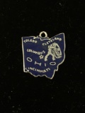 Ohio State Map Sterling Silver Charm Pendant