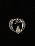 Pierced Art Deco Style with Clear Gemstone Sterling Silver Charm Pendant