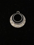 Modernist Style Circle with Black and Gemstones Sterling Silver Charm Pendant