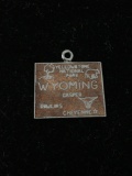Wyoming State Map Sterling Silver Charm Pendant