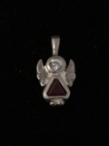 Angel with Clear and Red Gemstone Sterling Silver Charm Pendant