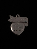 Sweet Sixteen Ribbon and Heart Sterling Silver Charm Pendant