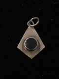 Art Deco Style Hanging Diamond Shape with Black Stone Sterling Silver Charm Pendant