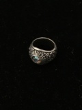 Small Class Ring with Gemstone Sterling Silver Charm Pendant